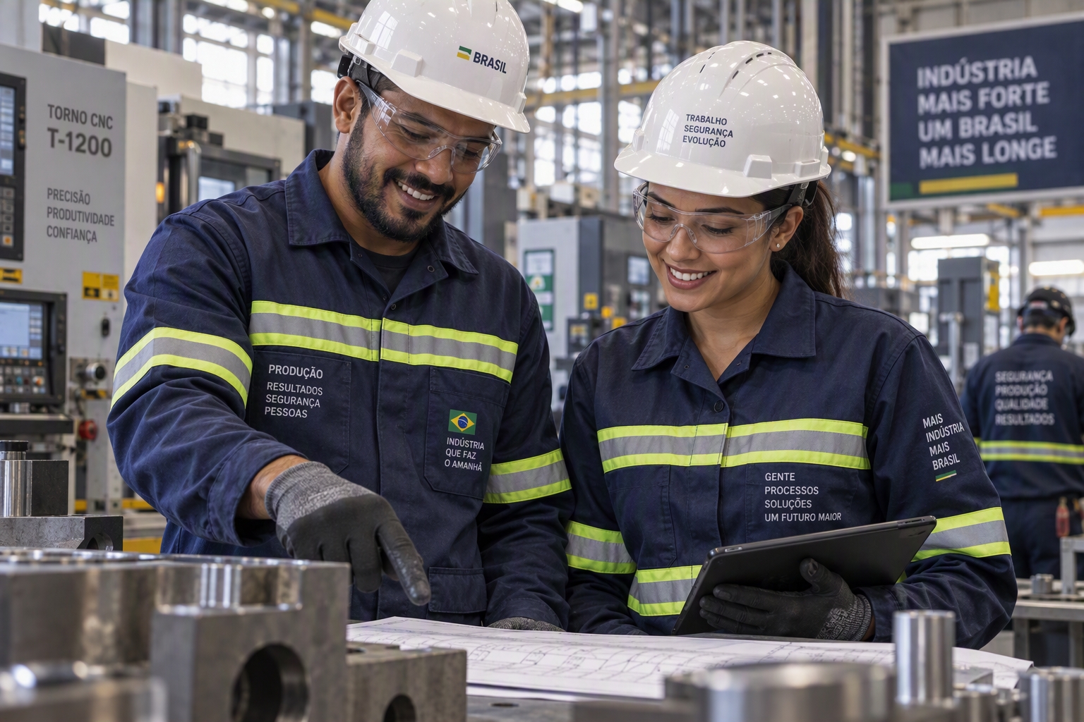 Equipe Industrial usando uniformes